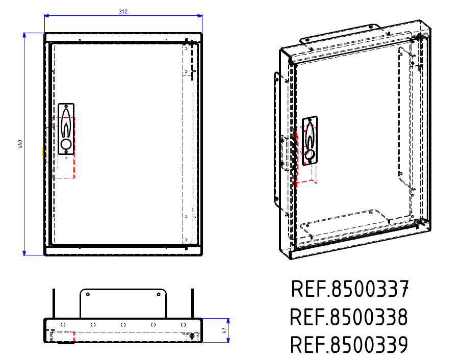 PORTE ALUMINIUM DE REPARATION DE COFFRET S200 CAHORS / MECELEC / STRATINOR 8500337 8500338 8500339