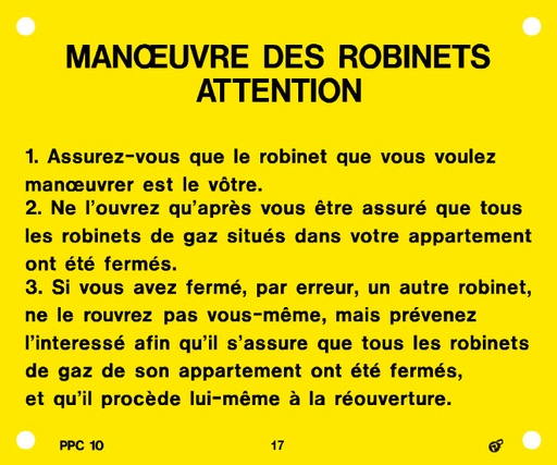 [PUISE1133MP] PLAQUE CONSIGNE DE MANOEUVRE DES ROBINETS TYPE PPC10 8642122 ETIPPC §